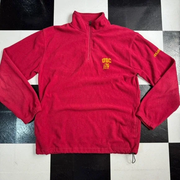 USC Red Fleece Quarter-Zip Sweater - Picture 1 of 4